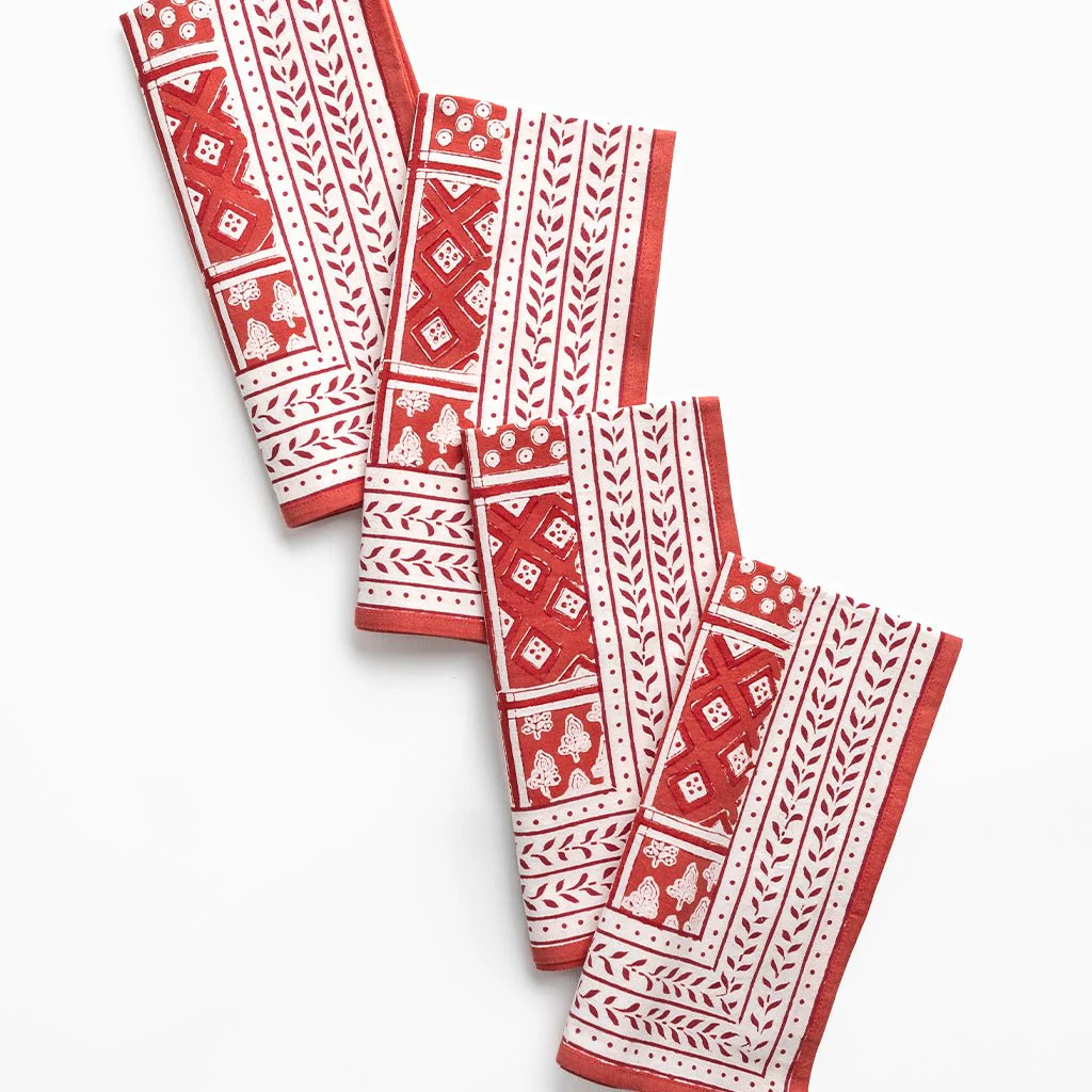 Pom Buti Patchwork Red Napkin | Set of 4 - Image 4