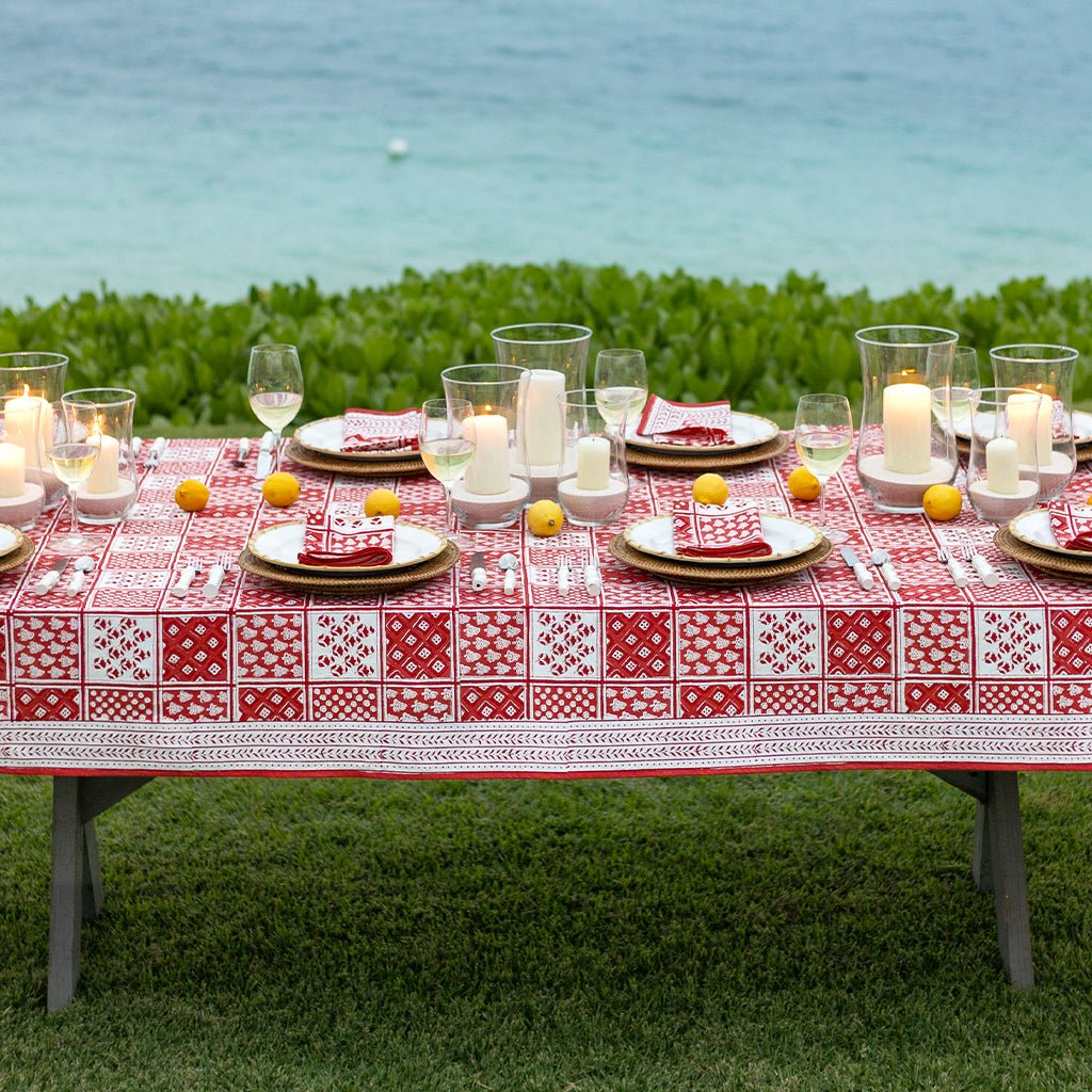 Pom Buti Patchwork Red Tablecloth
