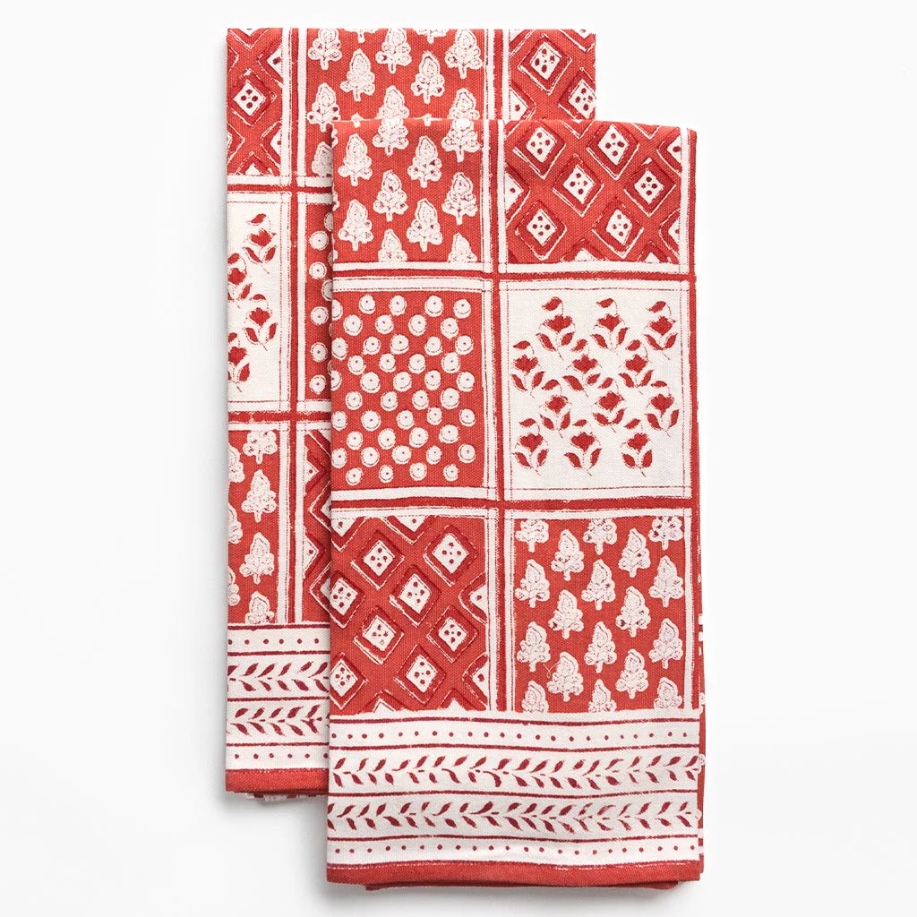 Pom Buti Patchwork Red Tea Towels