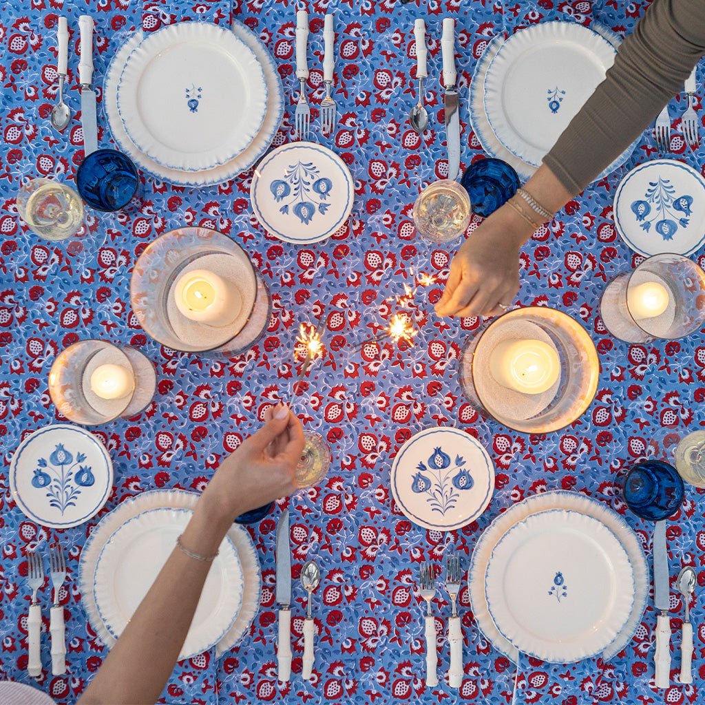 Pom Fan Flower Blue & Red Tablecloth - Image 2