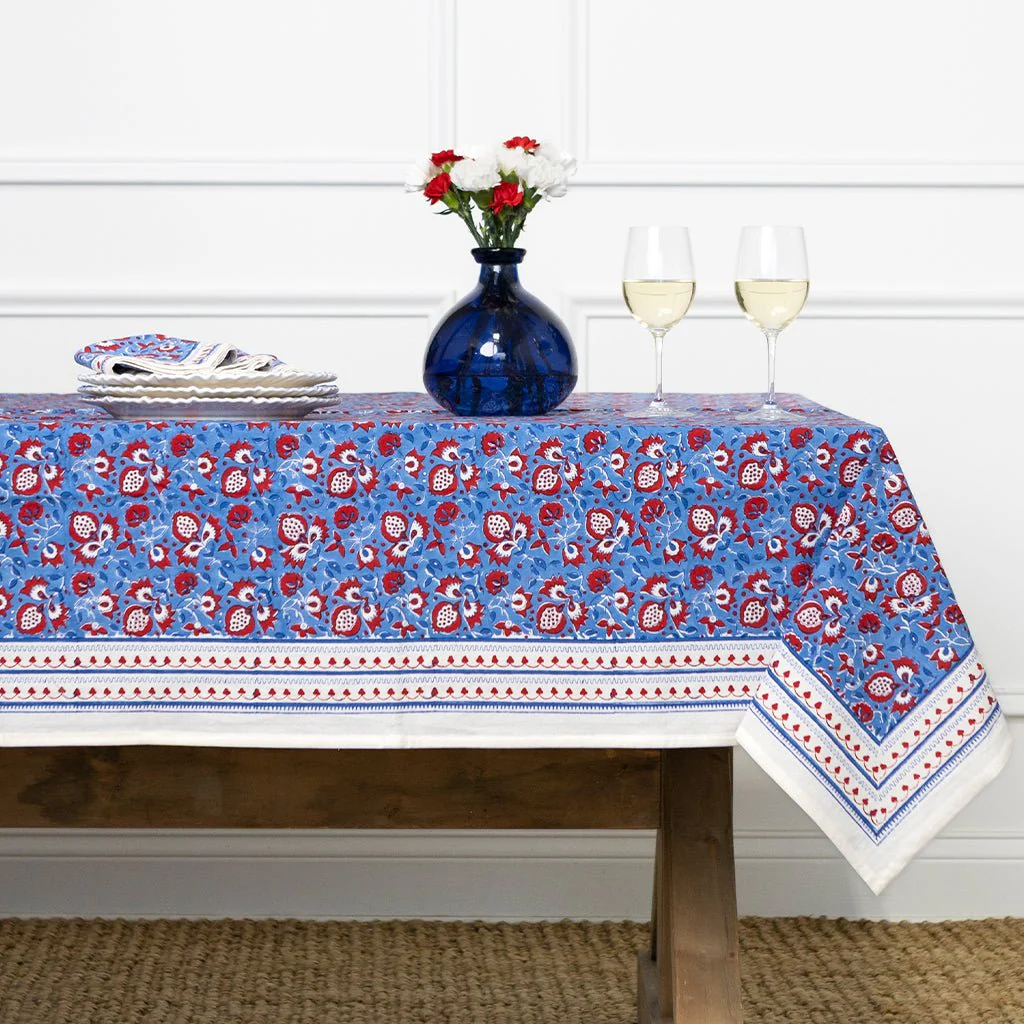 Pom Fan Flower Blue & Red Tablecloth - Image 4