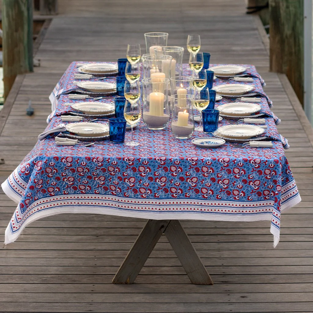 Pom Fan Flower Blue & Red Tablecloth - Image 5
