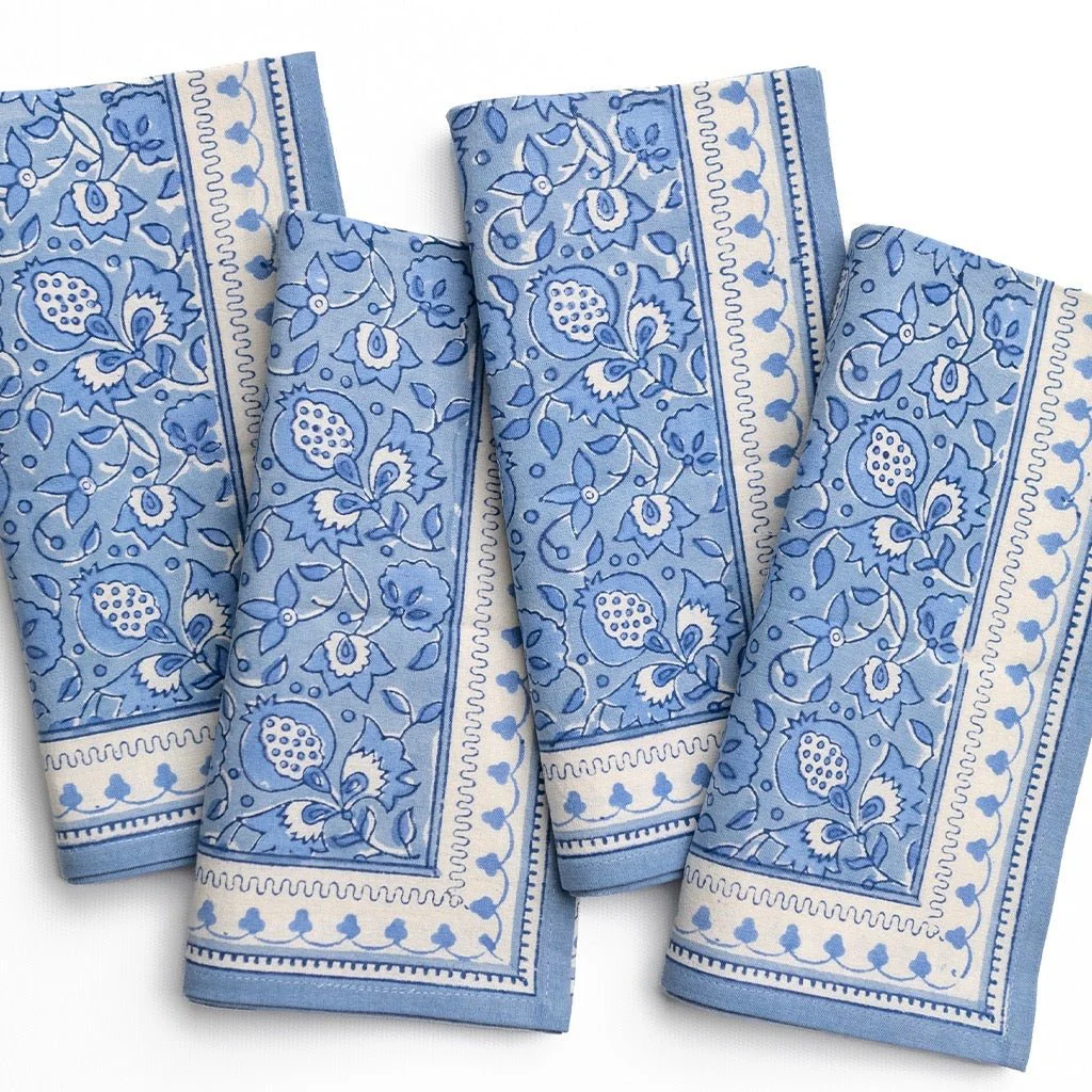Pom Fan Flower Blue & White Napkin | Set of 4 - Image 3