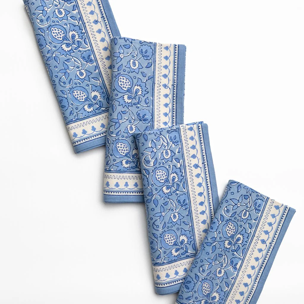 Pom Fan Flower Blue & White Napkin | Set of 4 - Image 4