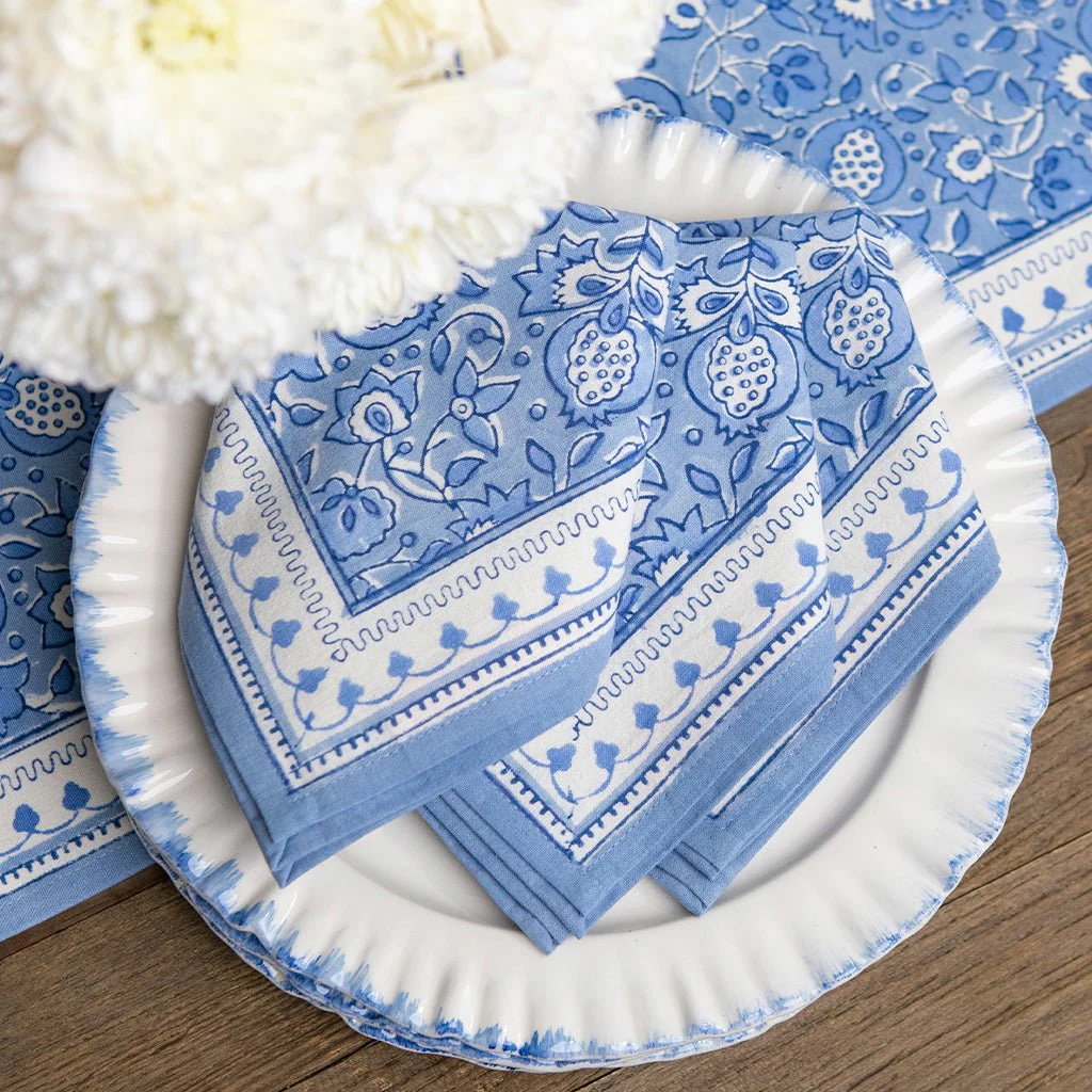 Pom Fan Flower Blue & White Napkin | Set of 4 - Image 5
