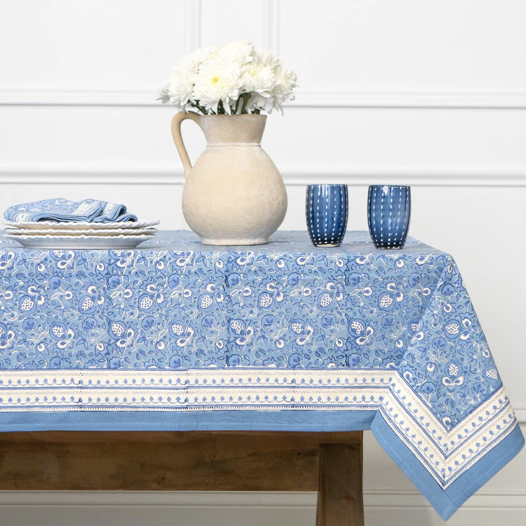 Pom Fan Flower Blue & White Tablecloth - Image 3