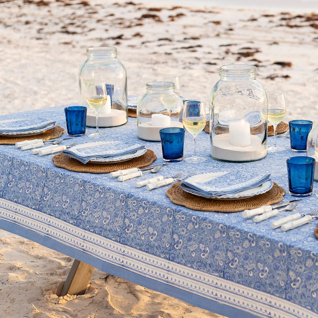 Pom Fan Flower Blue & White Tablecloth - Image 6