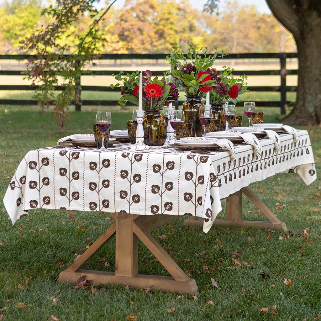Pomegranate Crewel Brown Tablecloth - Image 3