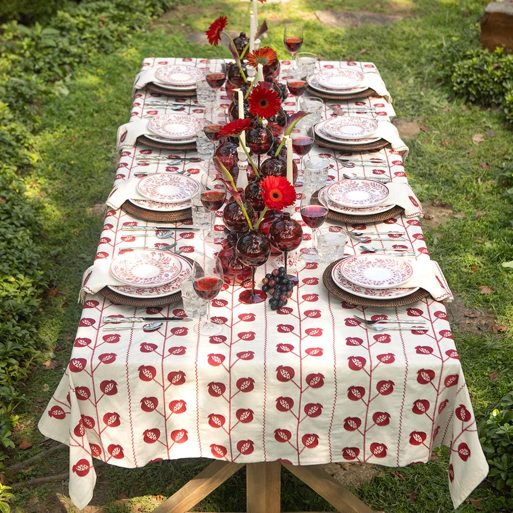 Pomegranate Crewel Burgundy Tablecloth - Image 2