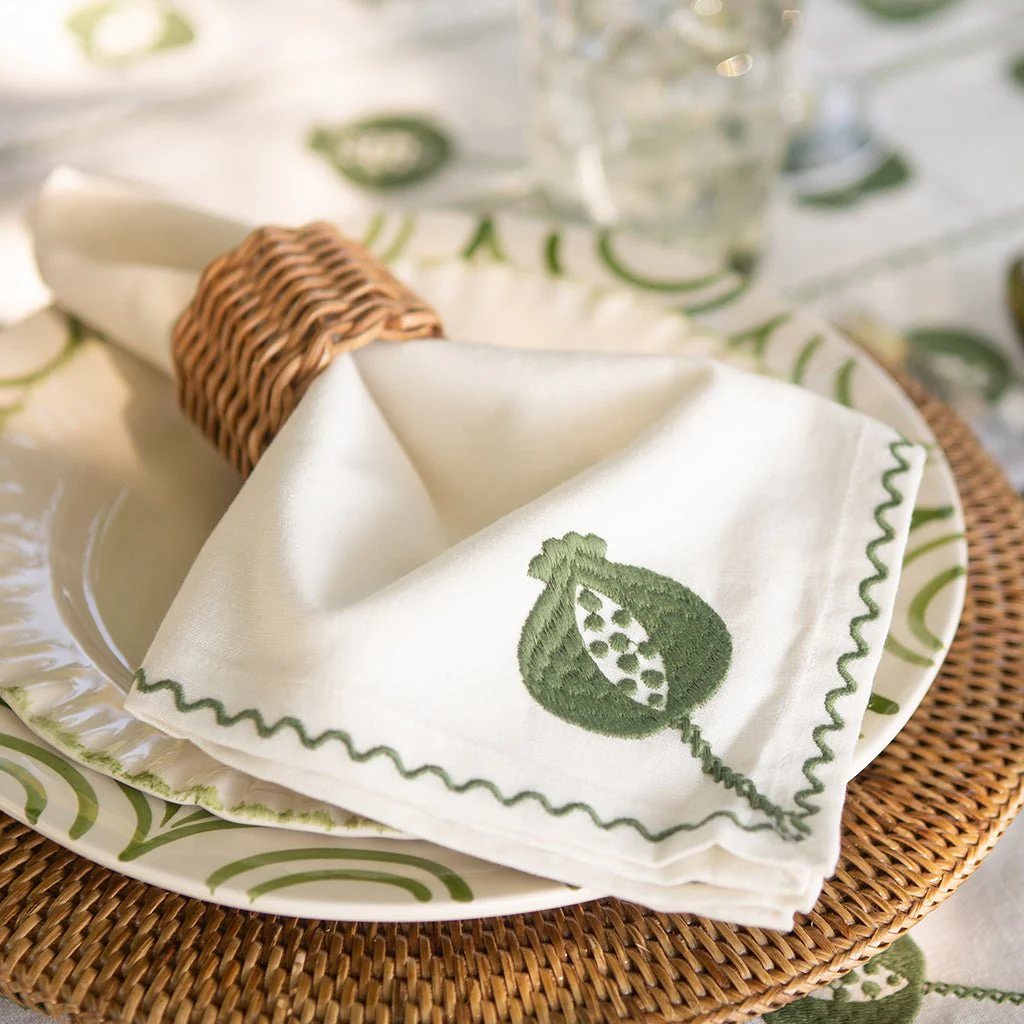 Pomegranate Crewel Green Napkin | Set of 4