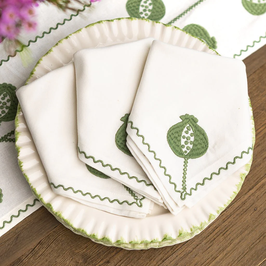 Pomegranate Crewel Green Napkin | Set of 4 - Image 3
