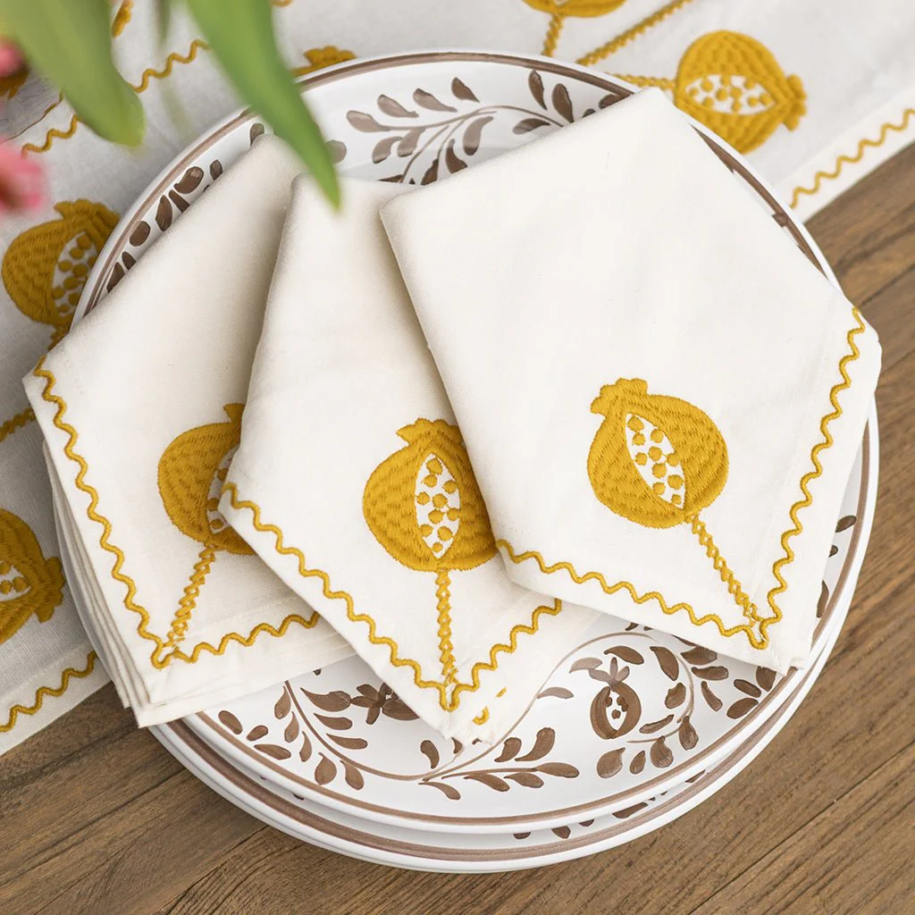 Pomegranate Crewel Ochre Napkin | Set of 4