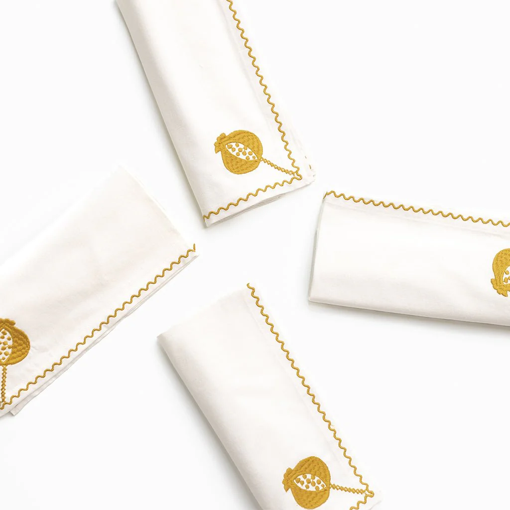 Pomegranate Crewel Ochre Napkin | Set of 4 - Image 2