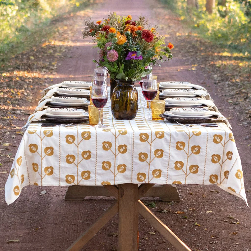 Pomegranate Crewel Ochre Tablecloth