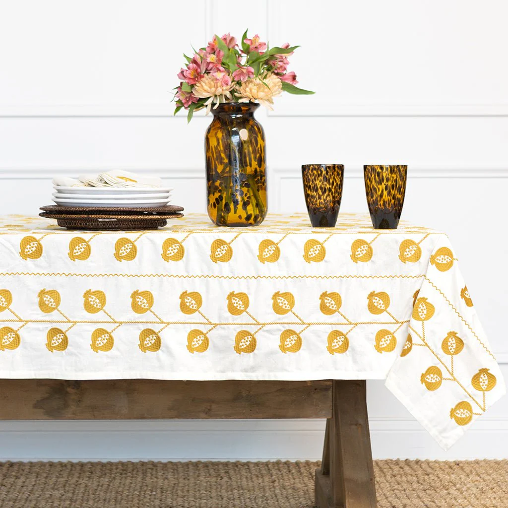 Pomegranate Crewel Ochre Tablecloth - Image 2