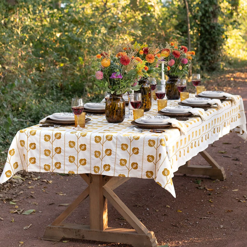 Pomegranate Crewel Ochre Tablecloth - Image 3
