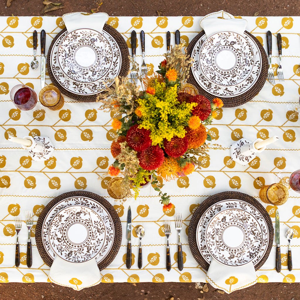 Pomegranate Crewel Ochre Tablecloth - Image 4