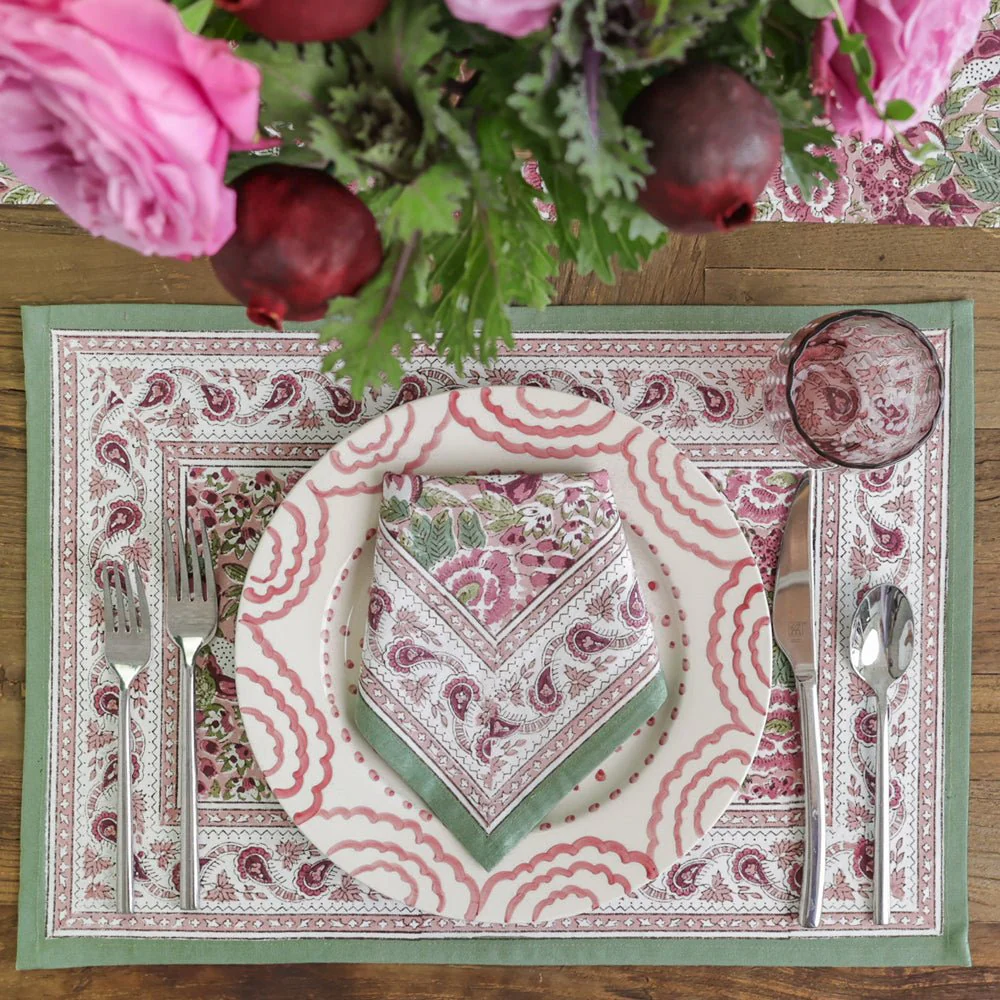 Pomegranate Garden Dusty Mauve & Sage Placemat | Set of 4