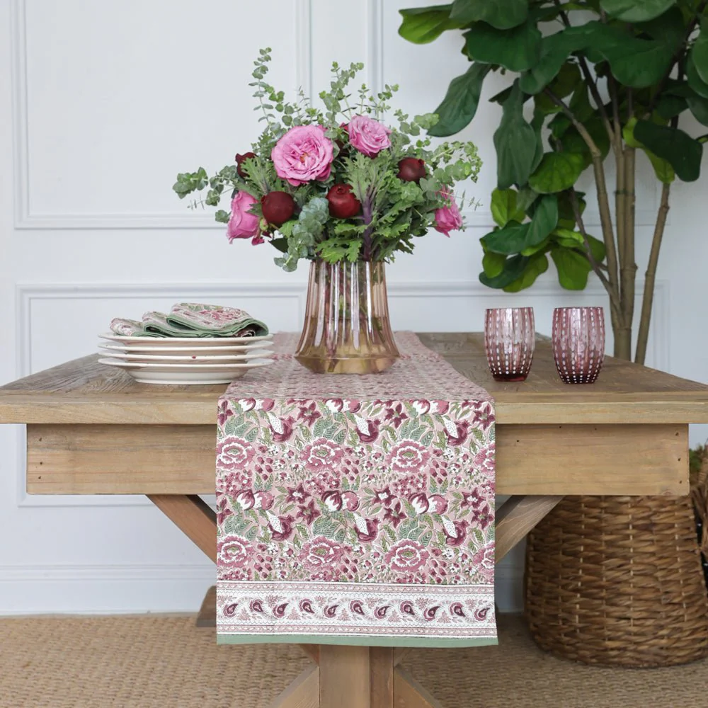Pomegranate Garden Dusty Mauve & Sage Table Runner
