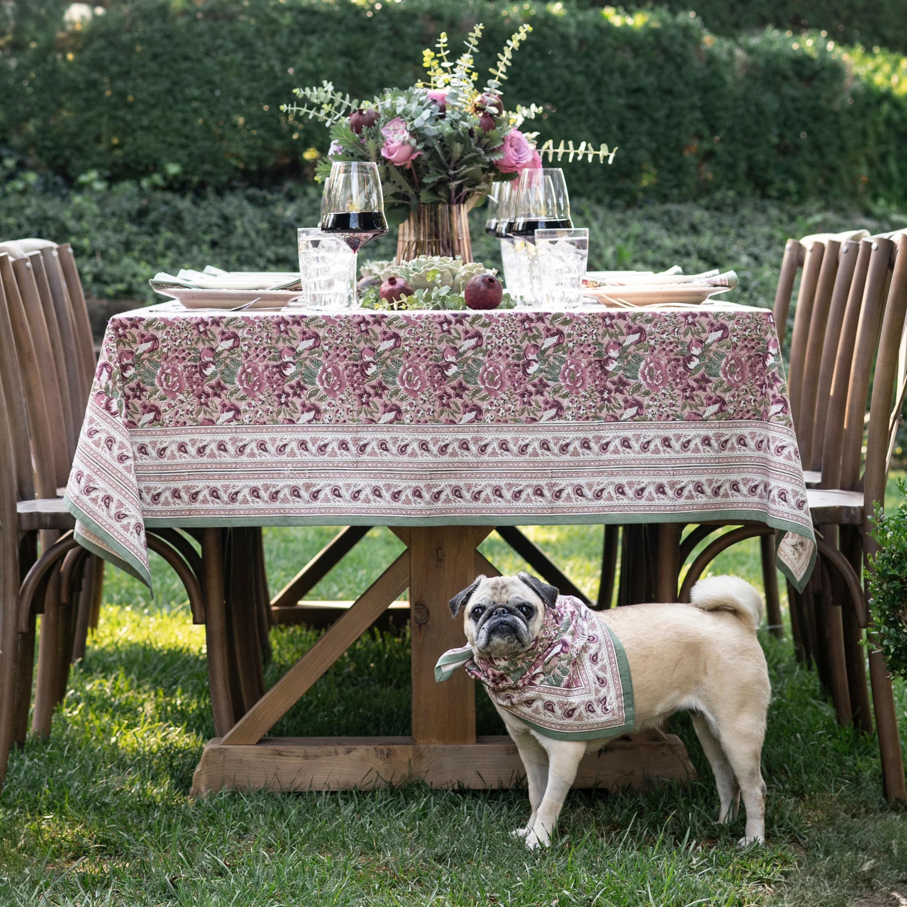 Pomegranate Garden Dusty Mauve & Sage Tablecloth