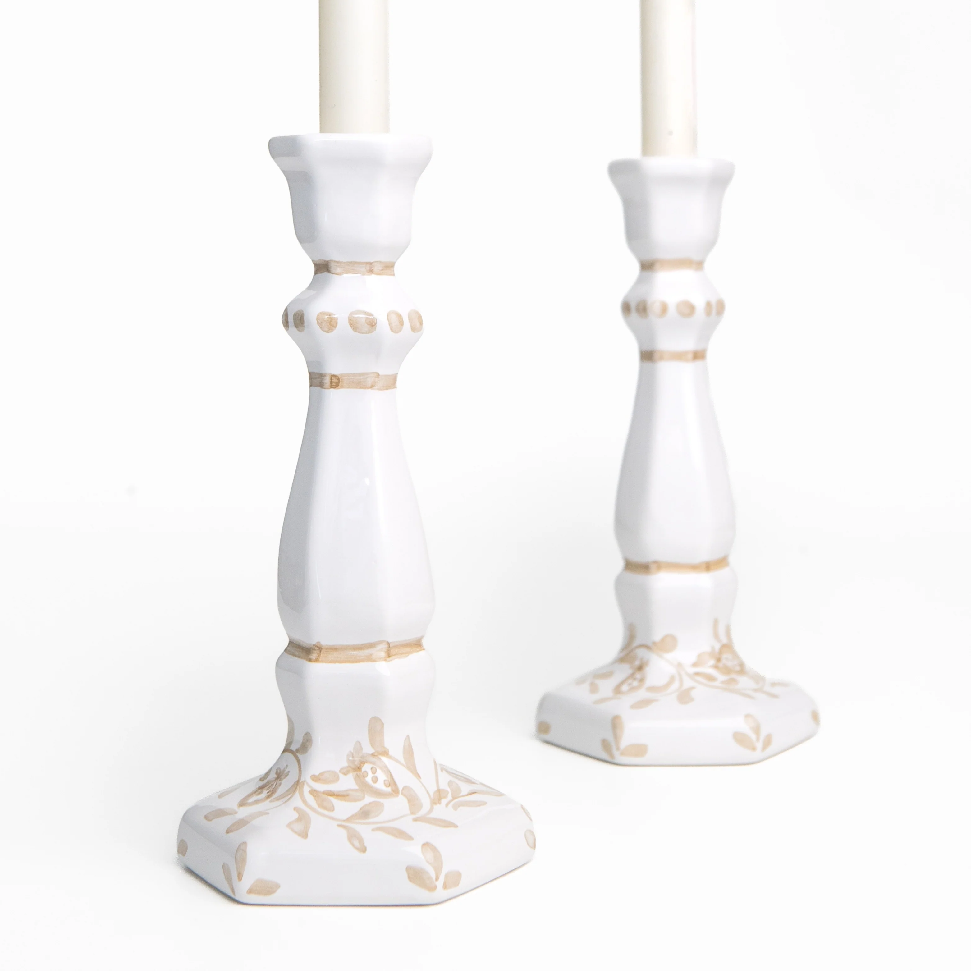Pomegranate Scroll Beige Candlestick Set of 2 - Image 2