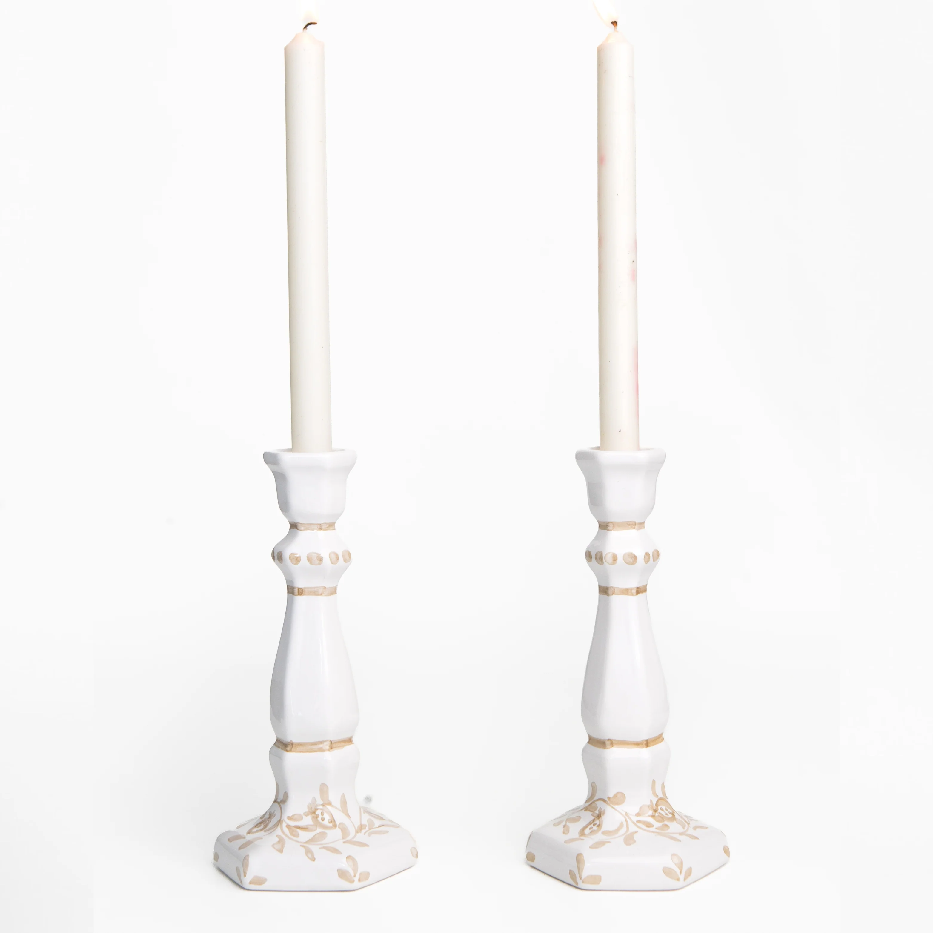 Pomegranate Scroll Beige Candlestick Set of 2 - Image 3