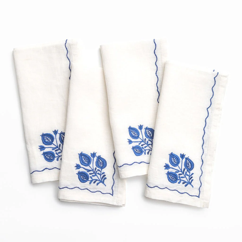 Pomegranate Trio Cobalt Linen Napkin | Set of 4