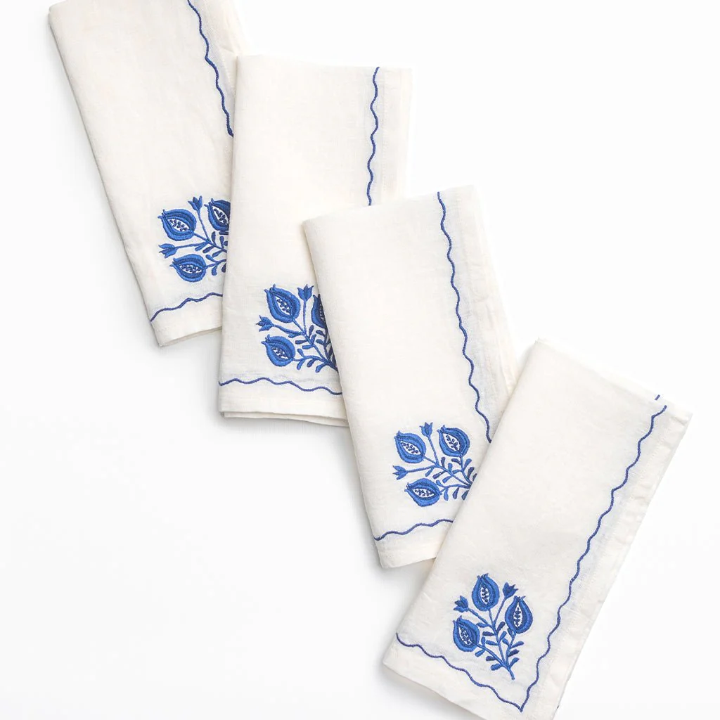 Pomegranate Trio Cobalt Linen Napkin | Set of 4 - Image 3