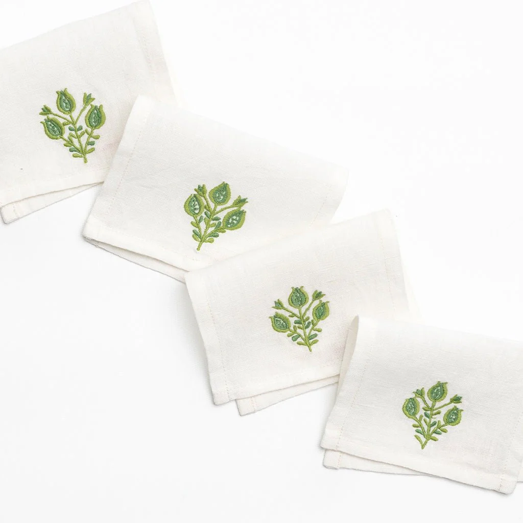 Pomegranate Trio Green Linen Cocktail Napkin | Set of 4 - Image 3