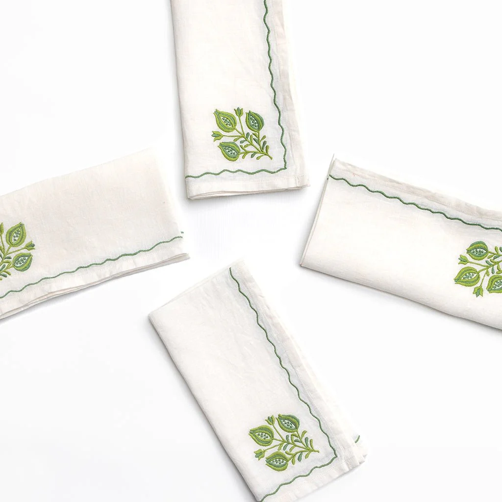Pomegranate Trio Green Linen Napkin | Set of 4 - Image 2