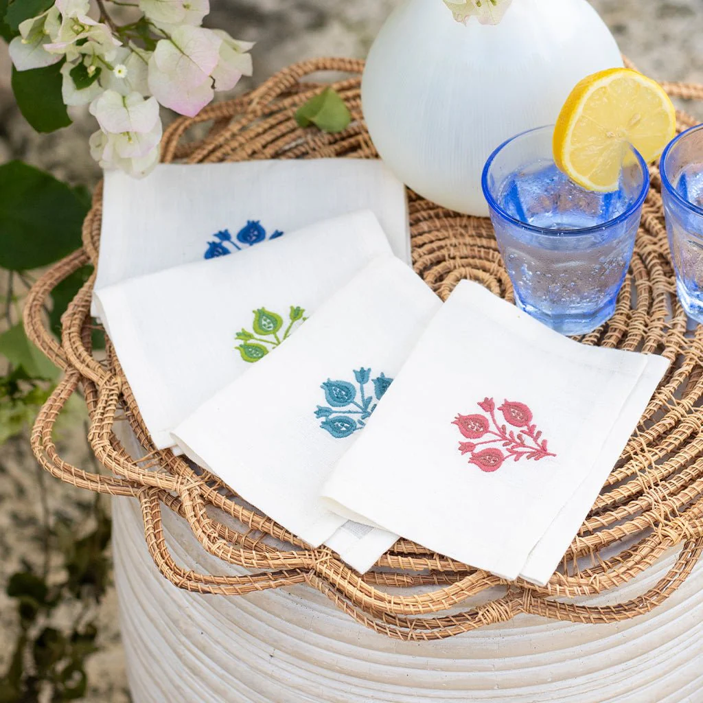 Pomegranate Trio Mixed Linen Cocktail Napkin | Set of 4