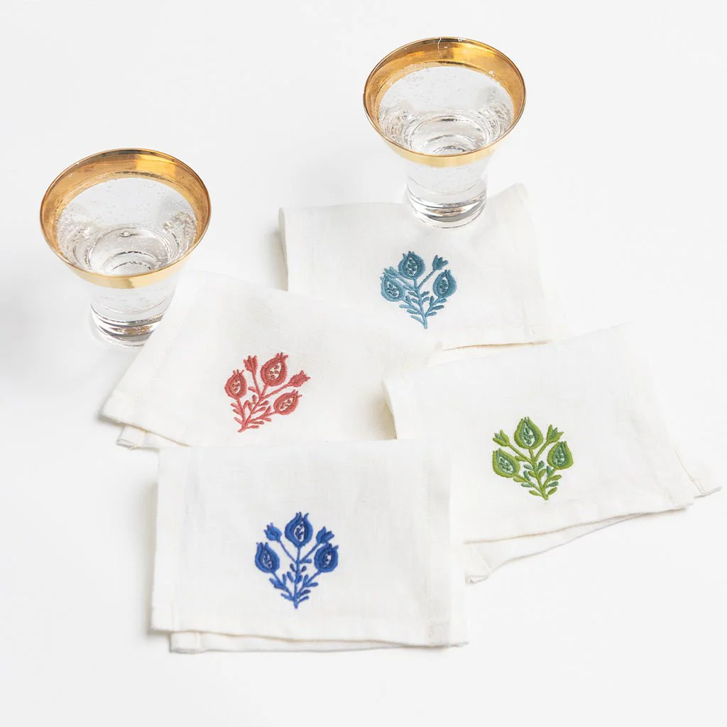 Pomegranate Trio Mixed Linen Cocktail Napkin | Set of 4 - Image 2