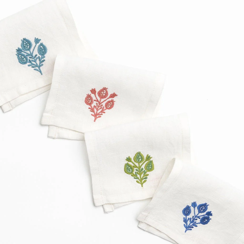 Pomegranate Trio Mixed Linen Cocktail Napkin | Set of 4 - Image 3
