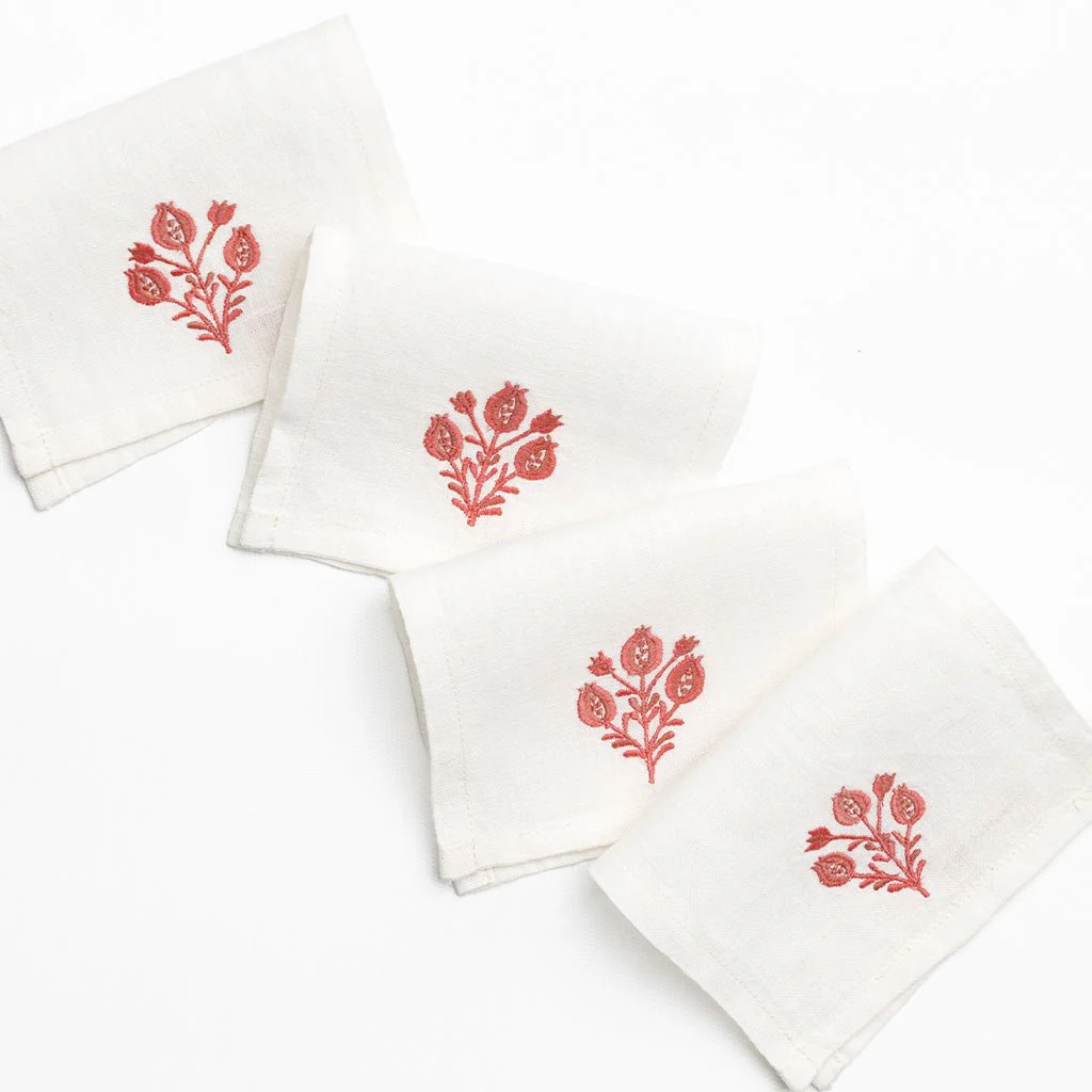 Pomegranate Trio Rose Linen Cocktail Napkin | Set of 4 - Image 2
