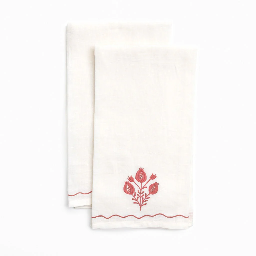Pomegranate Trio Rose Linen Tea Towels