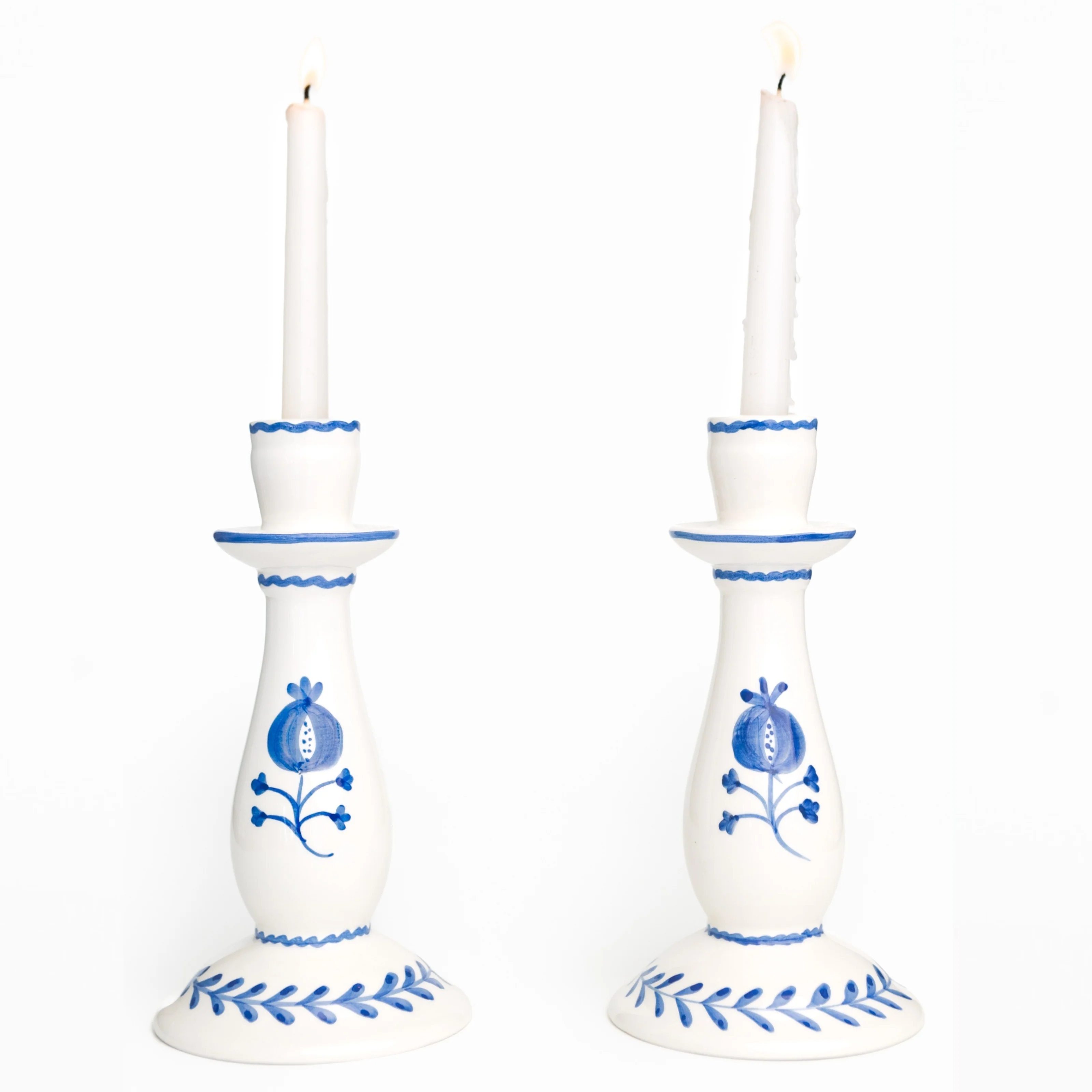 Pomegranate Trio Sketch Cobalt Blue Candlestick | Set of 2