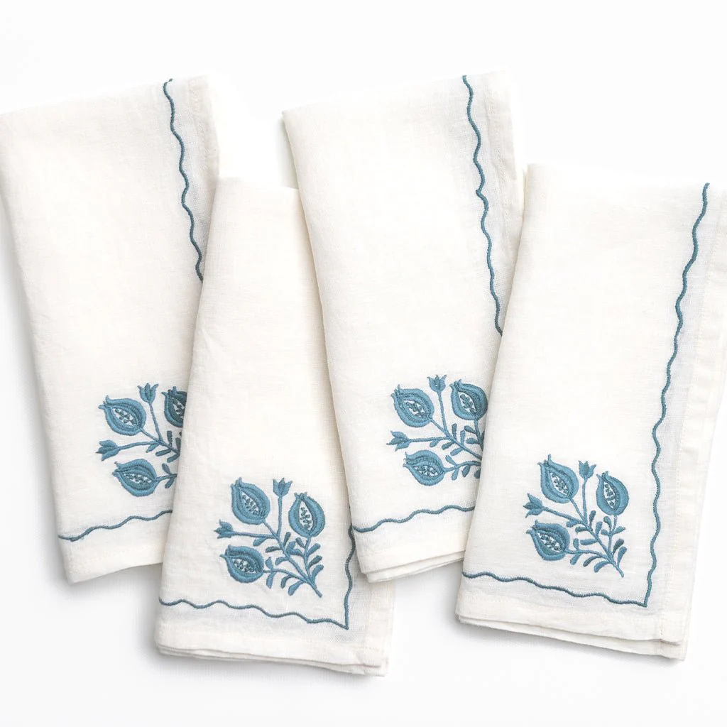 Pomegranate Trio Teal Linen Napkin | Set of 4 - Image 3