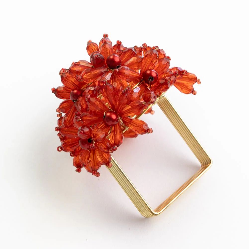 Red Bouquet Beaded Napkin Ring | Set of 4 - Image 3