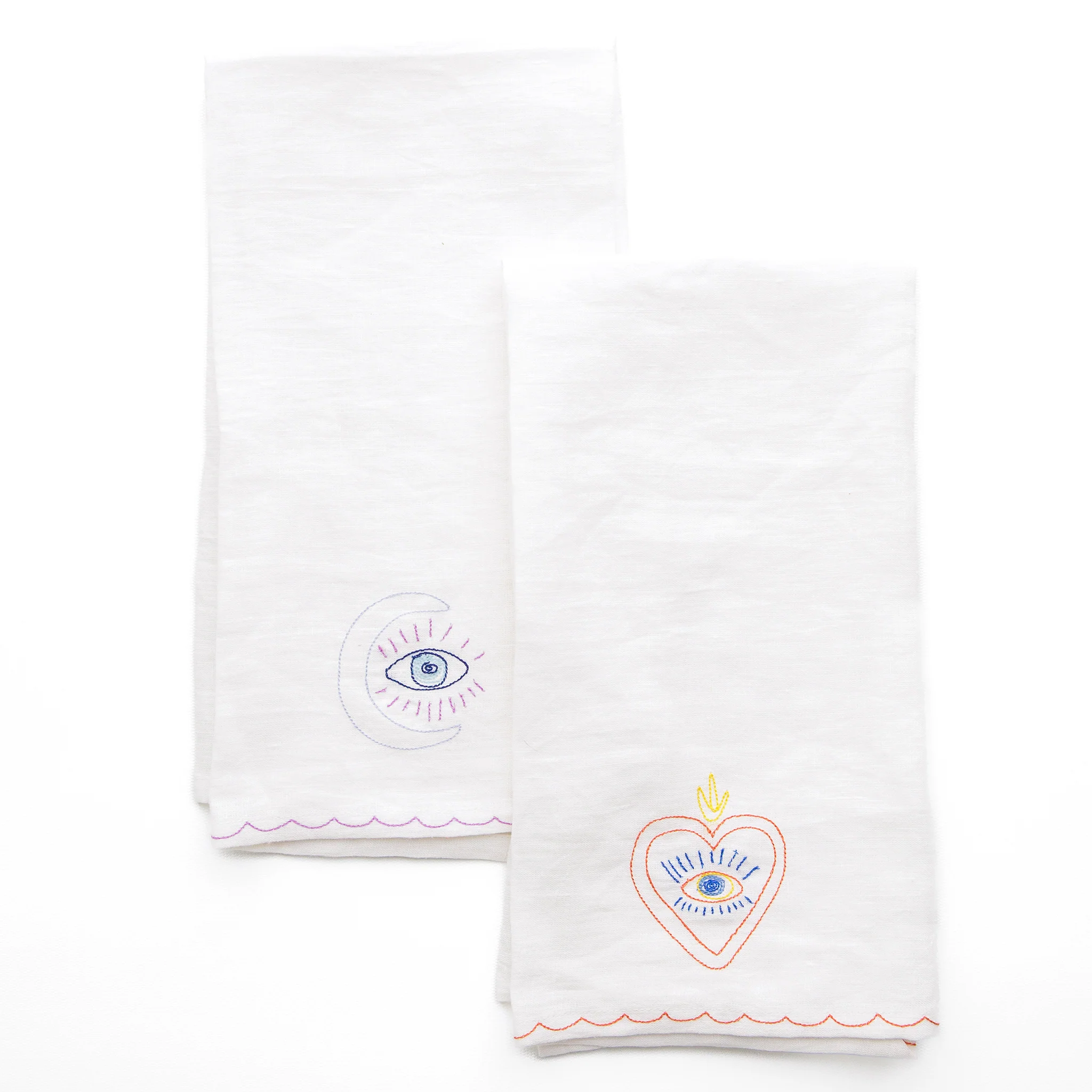 Sacred Heart & Crescent Moon Embroidered Linen Tea Towels - Image 3