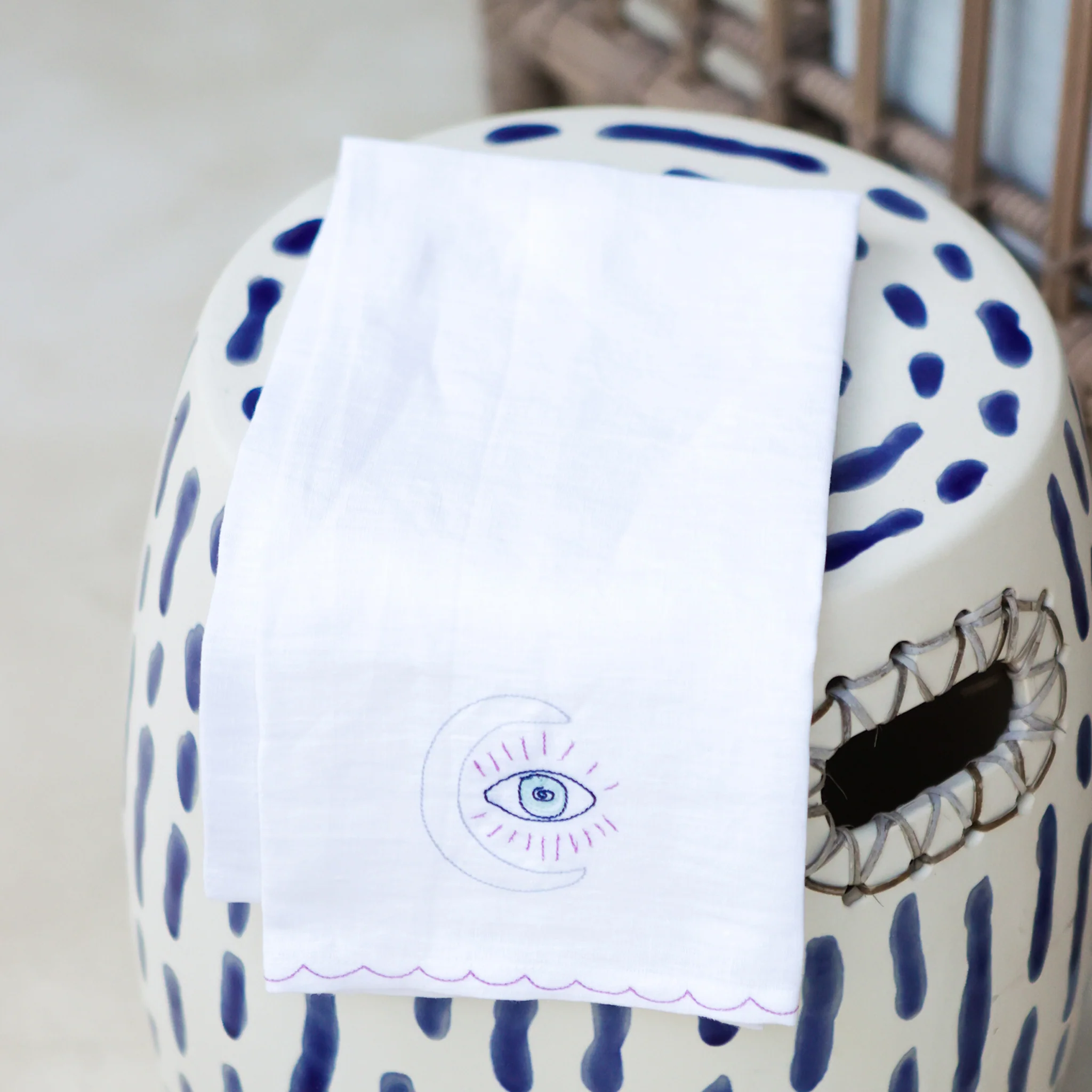 Sacred Heart & Crescent Moon Embroidered Linen Tea Towels - Image 4