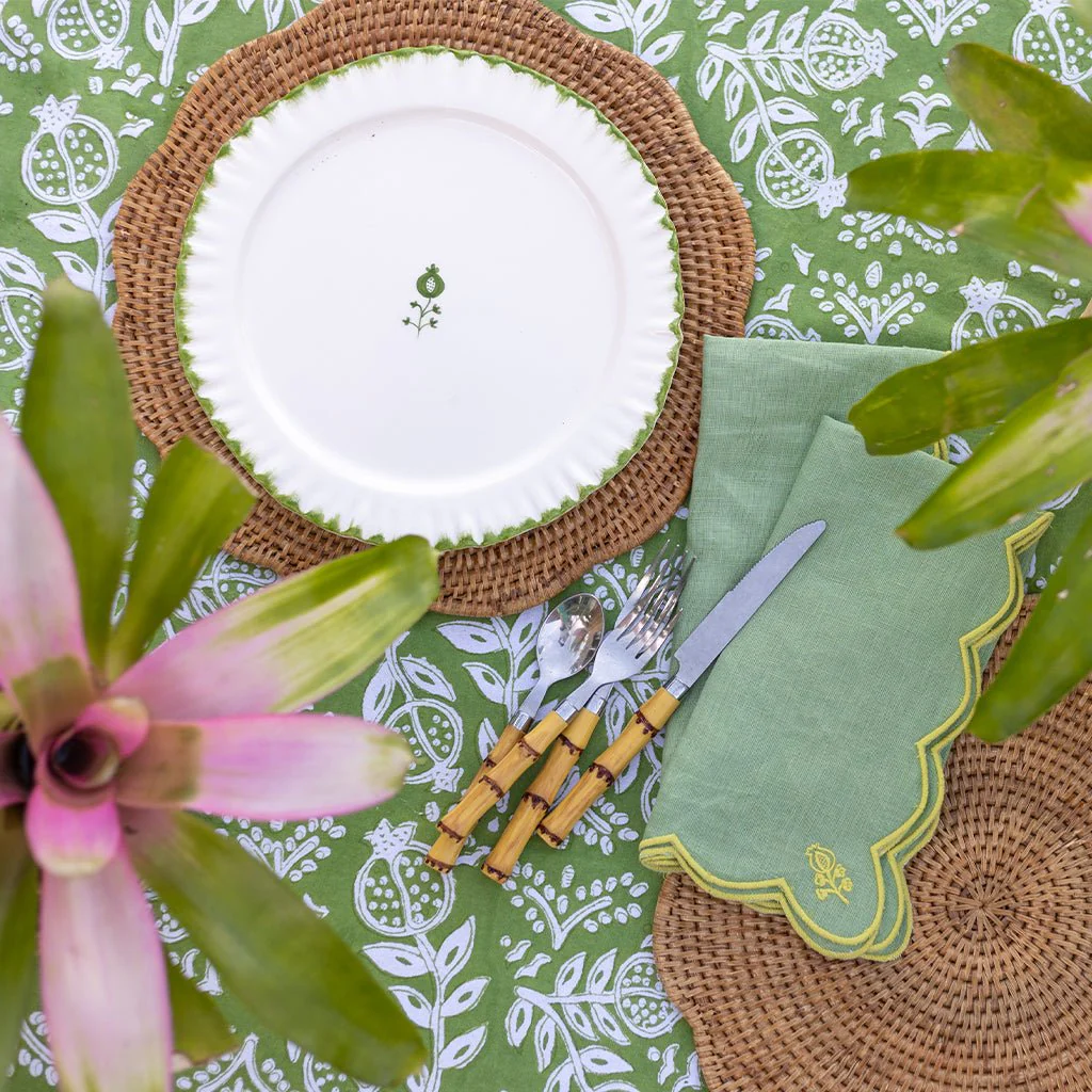 Scalloped Buti Forest Shade Linen Napkin | Set of 4 - Image 6
