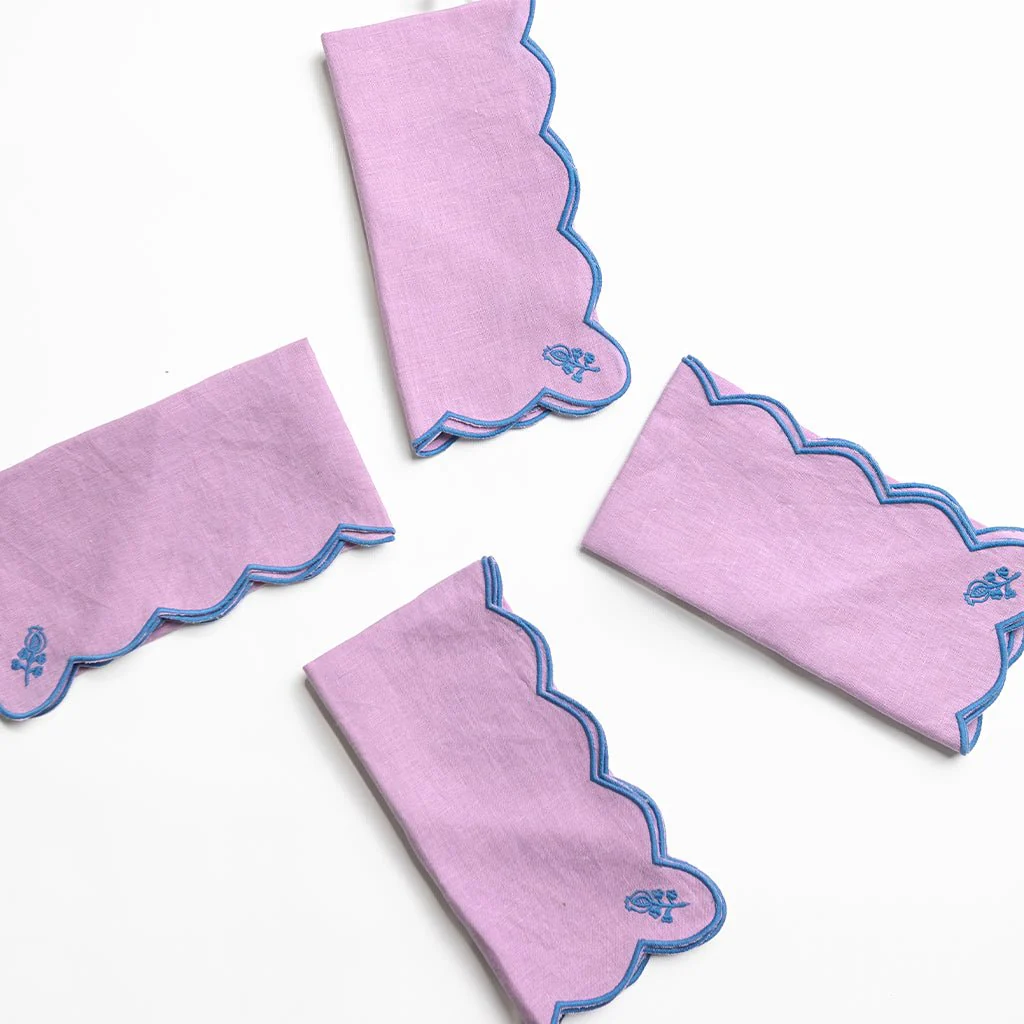 Scalloped Buti Lavender Frost Linen Napkin | Set of 4 - Image 4