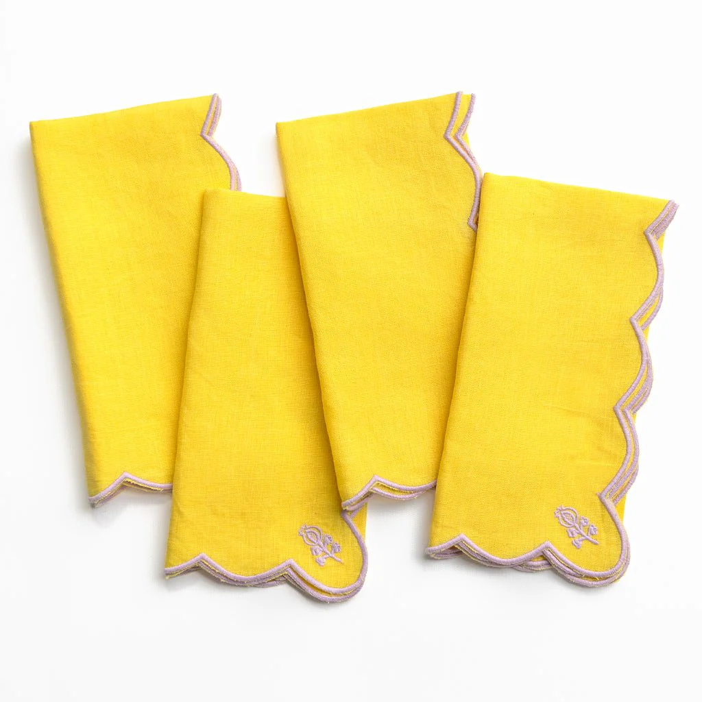 Scalloped Buti Snapdragon Linen Napkin | Set of 4 - Image 4