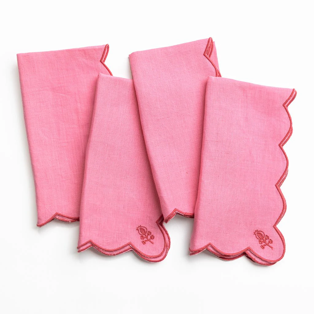 Scalloped Buti Wild Rose Linen Napkin | Set of 4 - Image 5