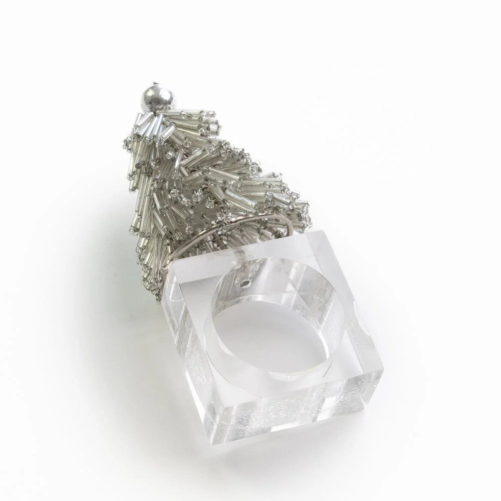 Silver Christmas Tree Beaded Napkin Ring | Set of 4 - Image 2