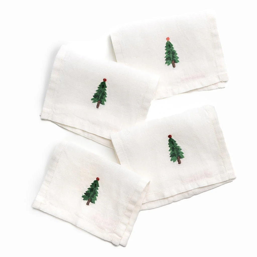 Slope Firs Embroidered Linen Cocktail Napkin | Set of 4 - Image 2