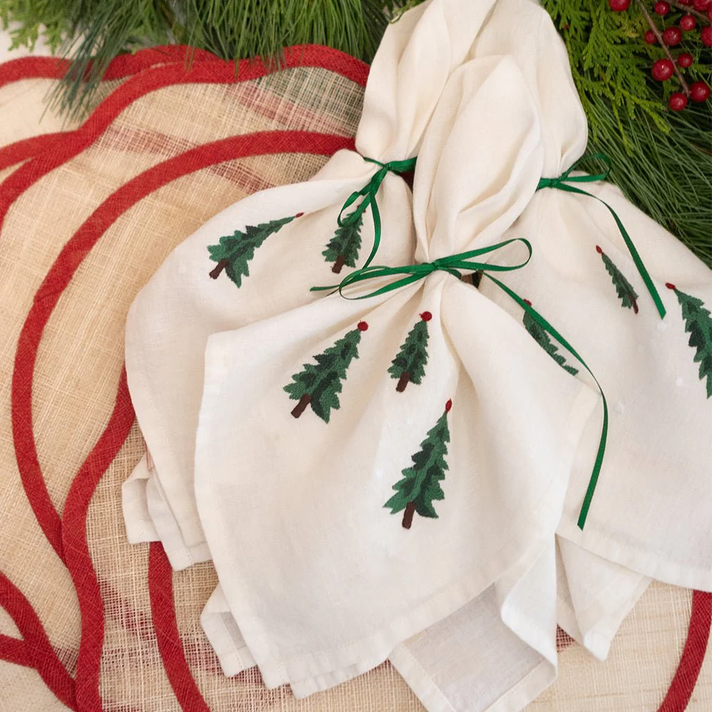 Slope Firs Embroidered Linen Napkin | Set of 4