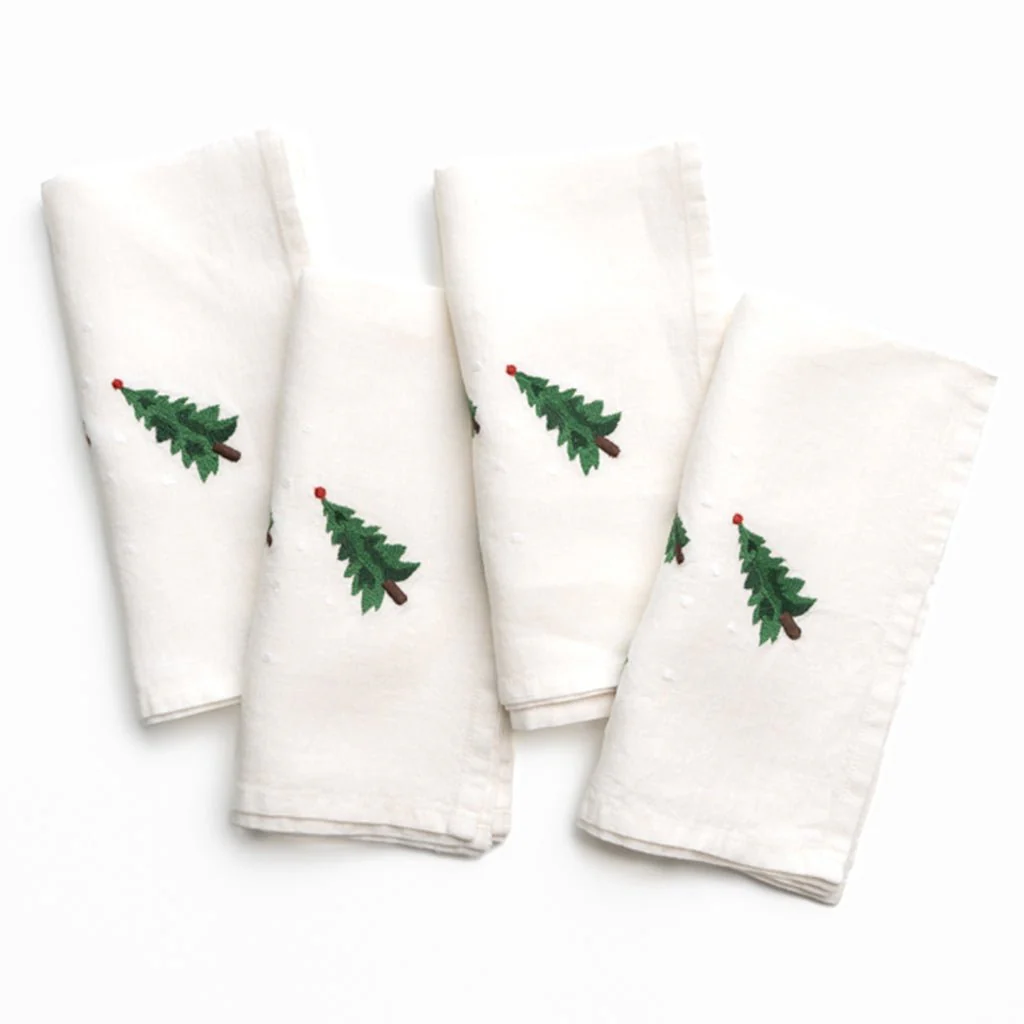 Slope Firs Embroidered Linen Napkin | Set of 4 - Image 2