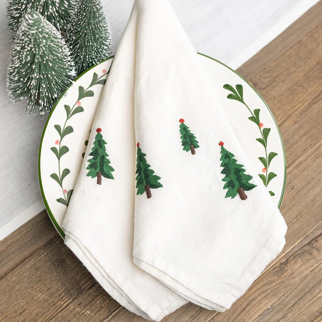 Slope Firs Embroidered Linen Napkin | Set of 4 - Image 4