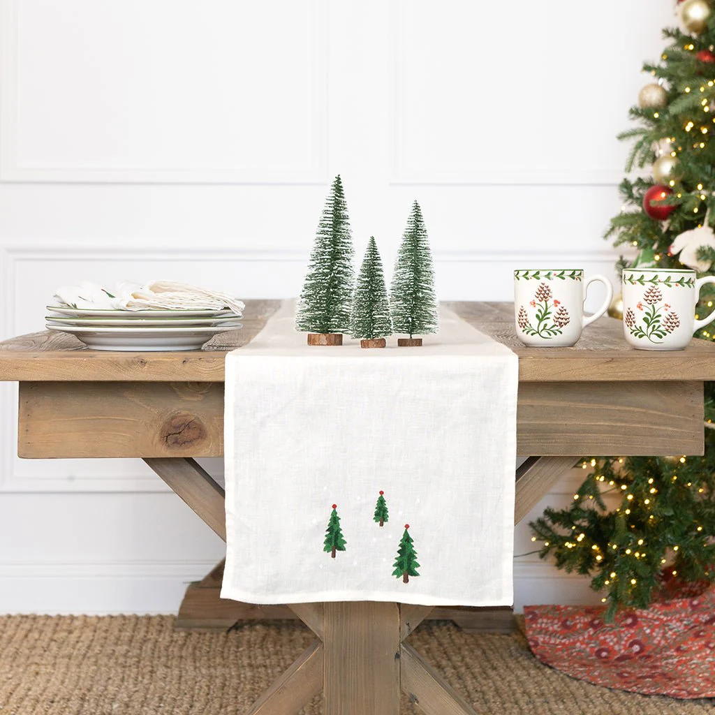 Slope Firs Embroidered Linen Table Runner